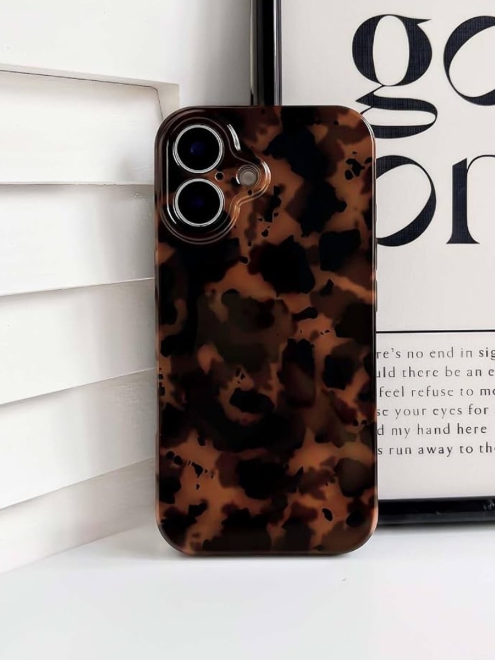 iPhone 16 Plus Case Cute Leopard Tortoise Amber - Black - Picture 1 of 4